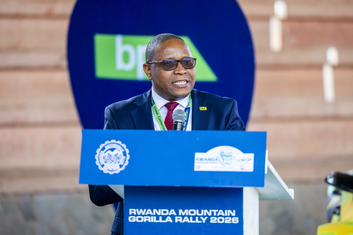 BPR Bank Rwanda Chief Operators Officer Godfrey Kariuki Kamau, speaks at the launch in Kigali. Photo by Olivier Mugwiza