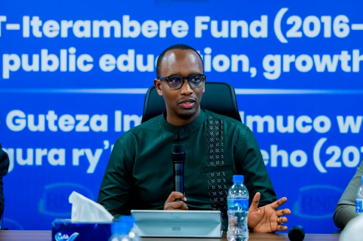 Romeo Ngarambe, Chief Executive Officer at the Capital Market Authority (CMA), RNIT’s regulator, speaks during the celebration of the 10th anniversary at the press conference in Kigali, on July 12.