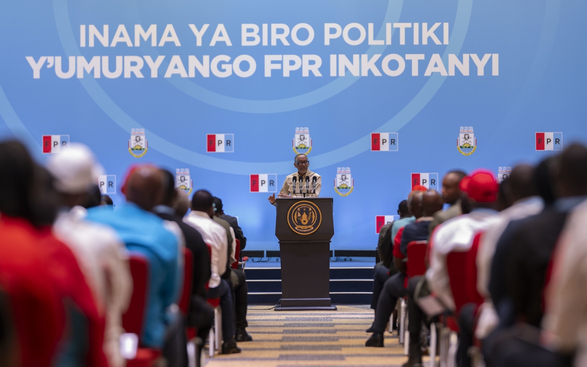 RPF-Inkotanyi members follow President Kagame's remarks during the meeting on Friday, July 17.