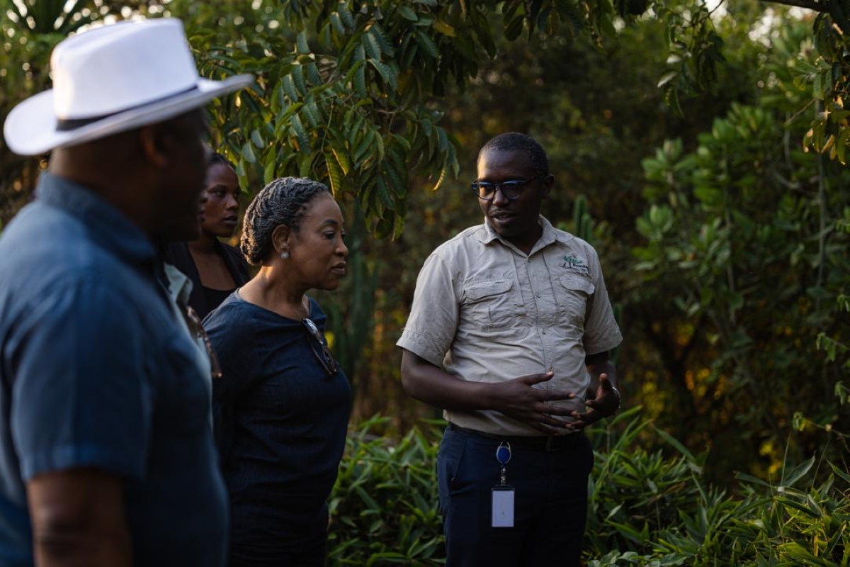 Nyandungu Eco-Park manager, Ildephonse Kambogo speaks to the visitors