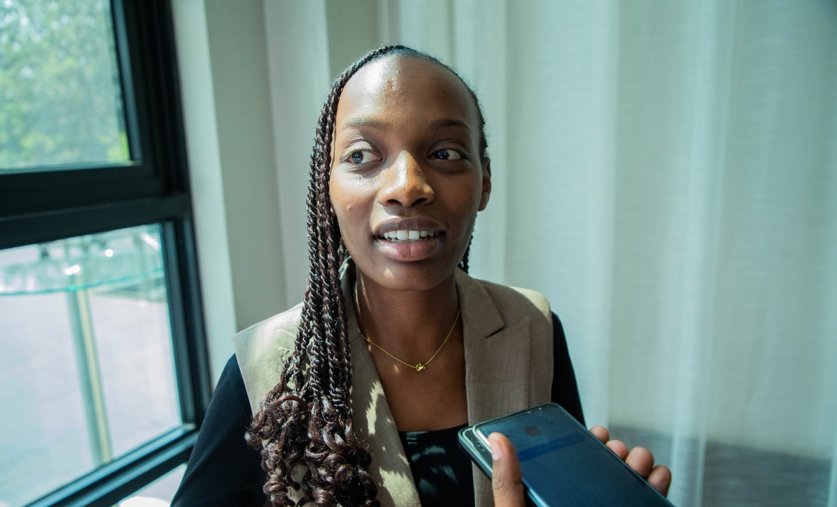 Divine Chloe Gaju Mukamisha Student at RICA, speaks to journalists