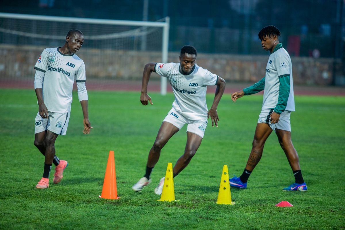 Kenya's Gor Mahia players during a training session ahead CECAFA Kagame Cup at Amahoro stadium's training pitch on Thursday, July 23. Photo by Craish BAHIZI