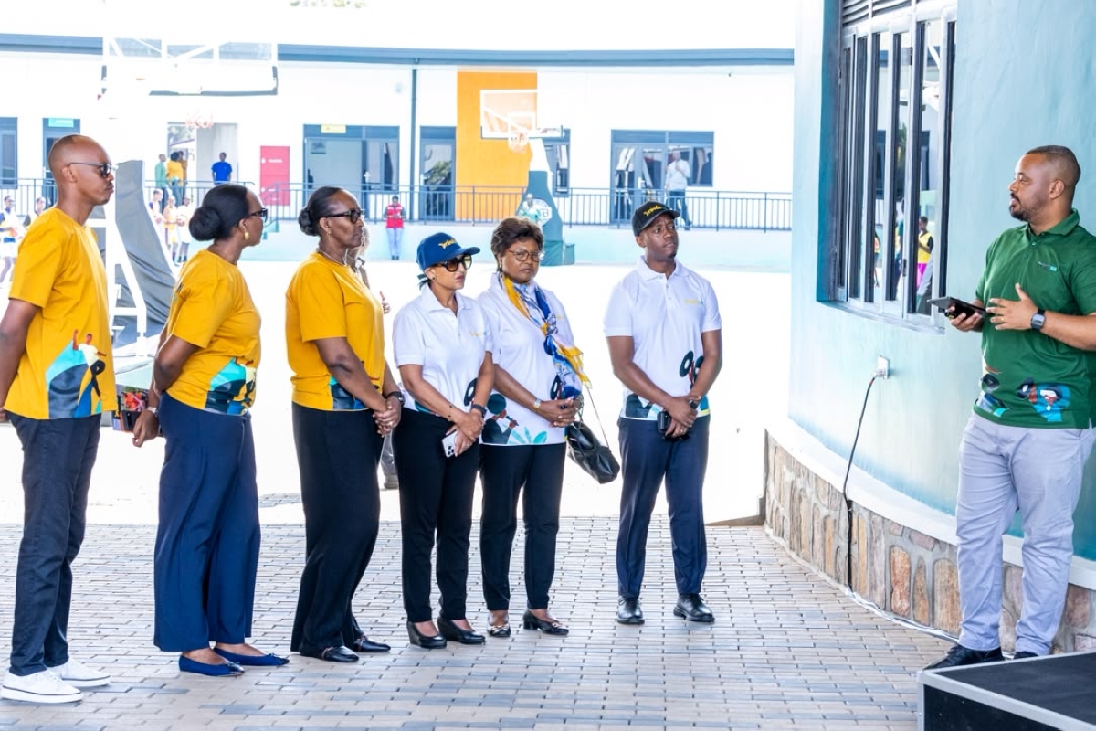 First Lady Jeannette Kagame and officials at the newly inaugurated  Imbuto Hub in Nyamata, Bugesera District, on Friday, July 24.