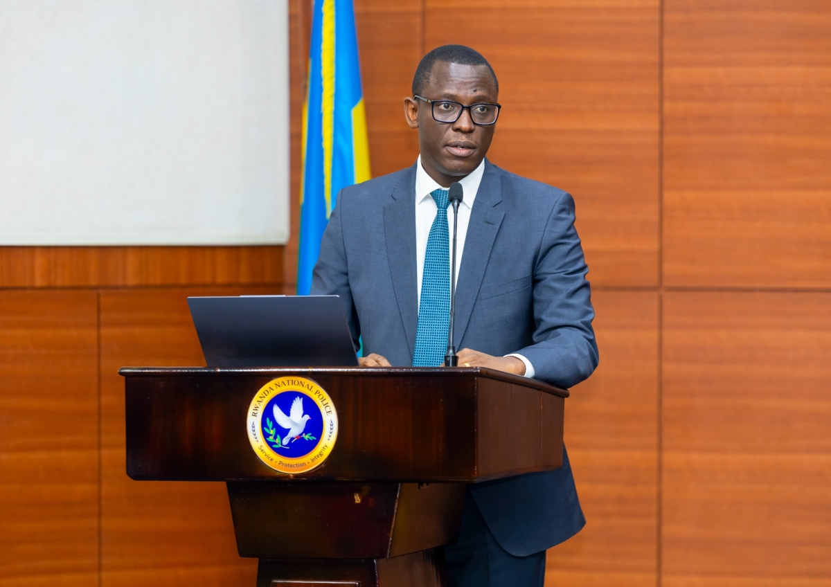 Minister of Local Government Dominque Habimana addresses the meeting in Kigali. Courtesy