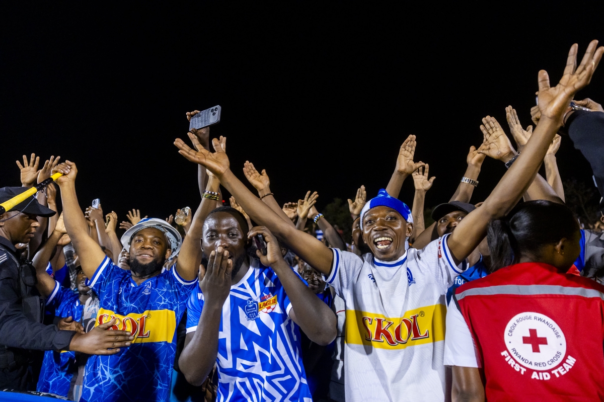 Rayon Sports fans celebrate a 3-1 victory over South Sudan's Jamus SC in Tuesday's semifinal at Kigali Pele Stadium. Photos by Kellya Keza