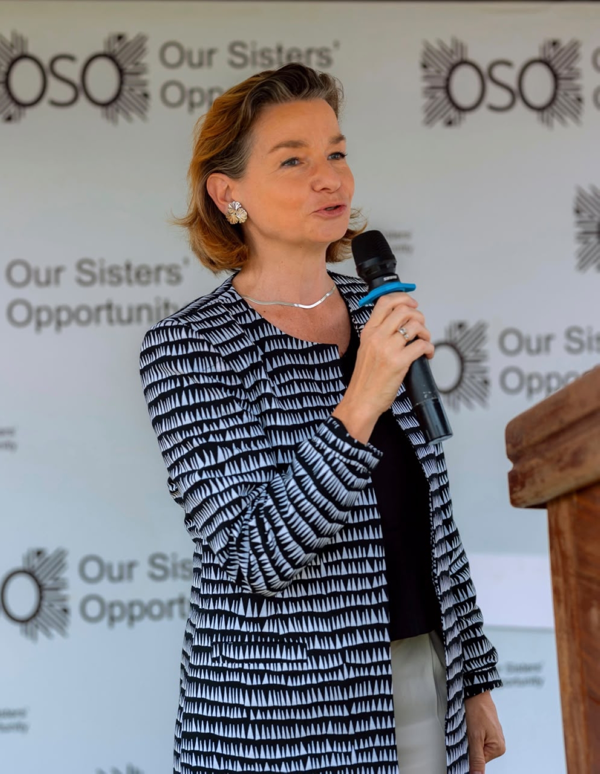 The Ambassador of France to Rwanda, Aurélie Royet-Gounin, delivers her remarks at the graduation ceremony. Courtesy photo.