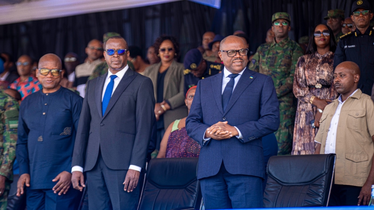 Defence Minister Juvenal Marizamunda, Minister Jean-Damascène Bizimana and Prime Minister Justin Nsengiyumva at the graduation ceremony of the 16th cohort of Itorero Indangamirwa civic programme