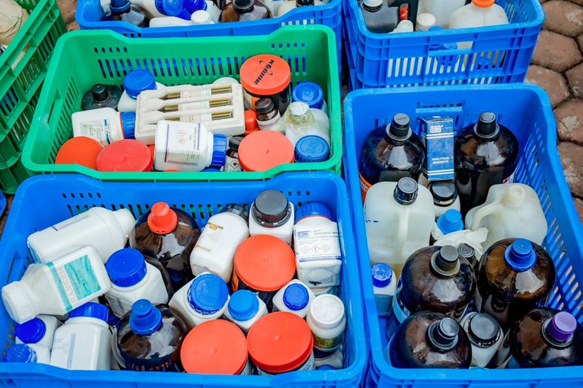 Some chemicals and hazardous waste collected from schools and health facilities.File