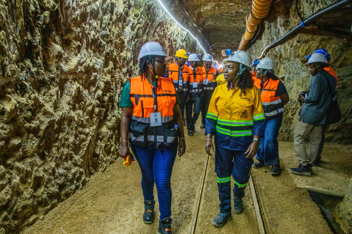 Visitors during a guided tour inside the tunnel
