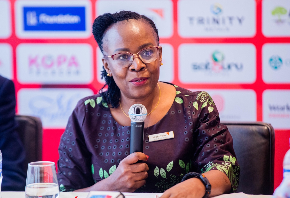 Pauline Okumu,National Director of World Vision Rwanda, addresses journalists on the upcoming the Friends of World Vision Golf Tournament on Saturday, August 22. Photo by Craish Bahizi