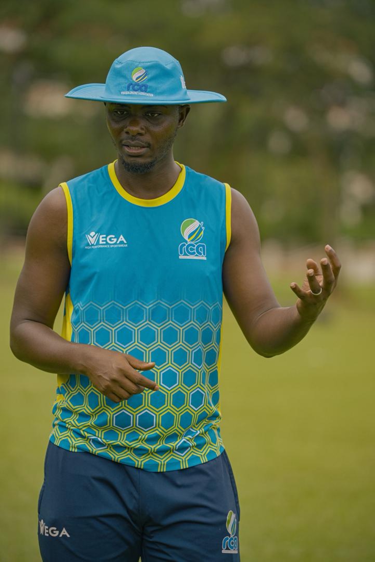 Rwanda U19 women’s cricket head coach Adelin Tuyizere during a training session.