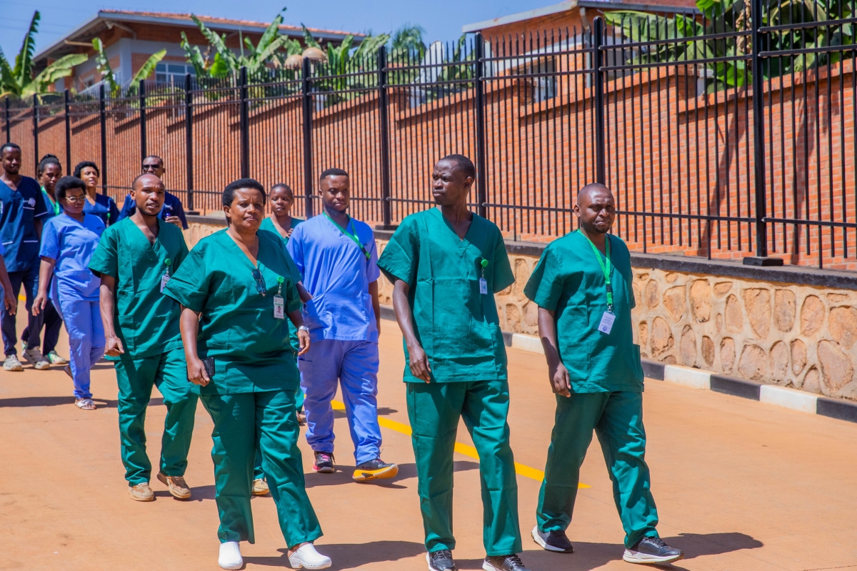 Medics during the handover ceremony for the newly expanded Masaka Hospital in Kicukiro District on Friday, August 28.