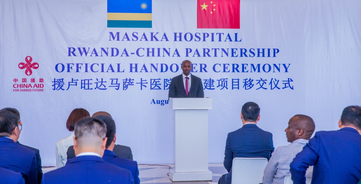 Minister of Health Dr Sabi Nsanzimana addresses participants during the handover ceremony for the newly expanded Masaka Hospital in Kicukiro District on Friday, August 28. Craish Bahizi