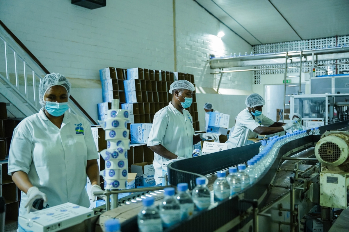 Workers on duty at Inyange Industries Ltd in Kigali.
