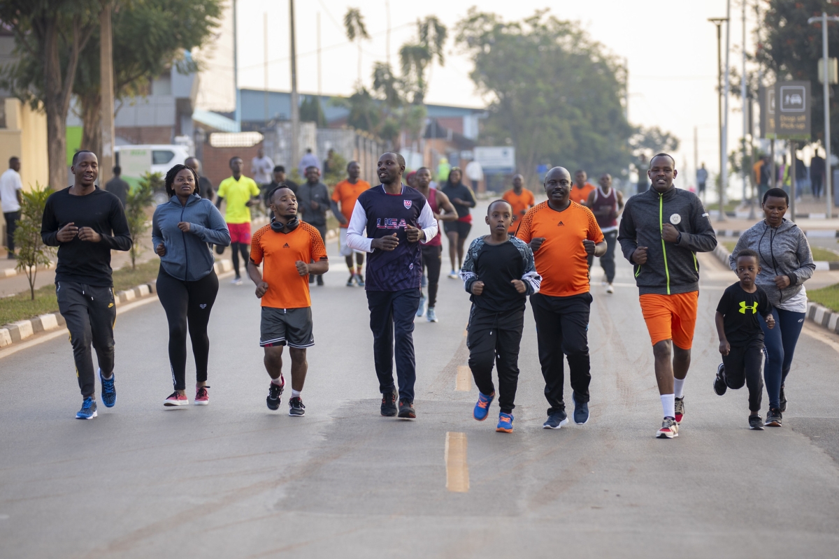 Participants take part in Kigali Car Free Day on February 5. The initiative promotes physical exercise to help prevent non-communicable diseases while contributing to efforts to reduce air pollution in the city. PHOTO/OLIVIER MUGWIZA