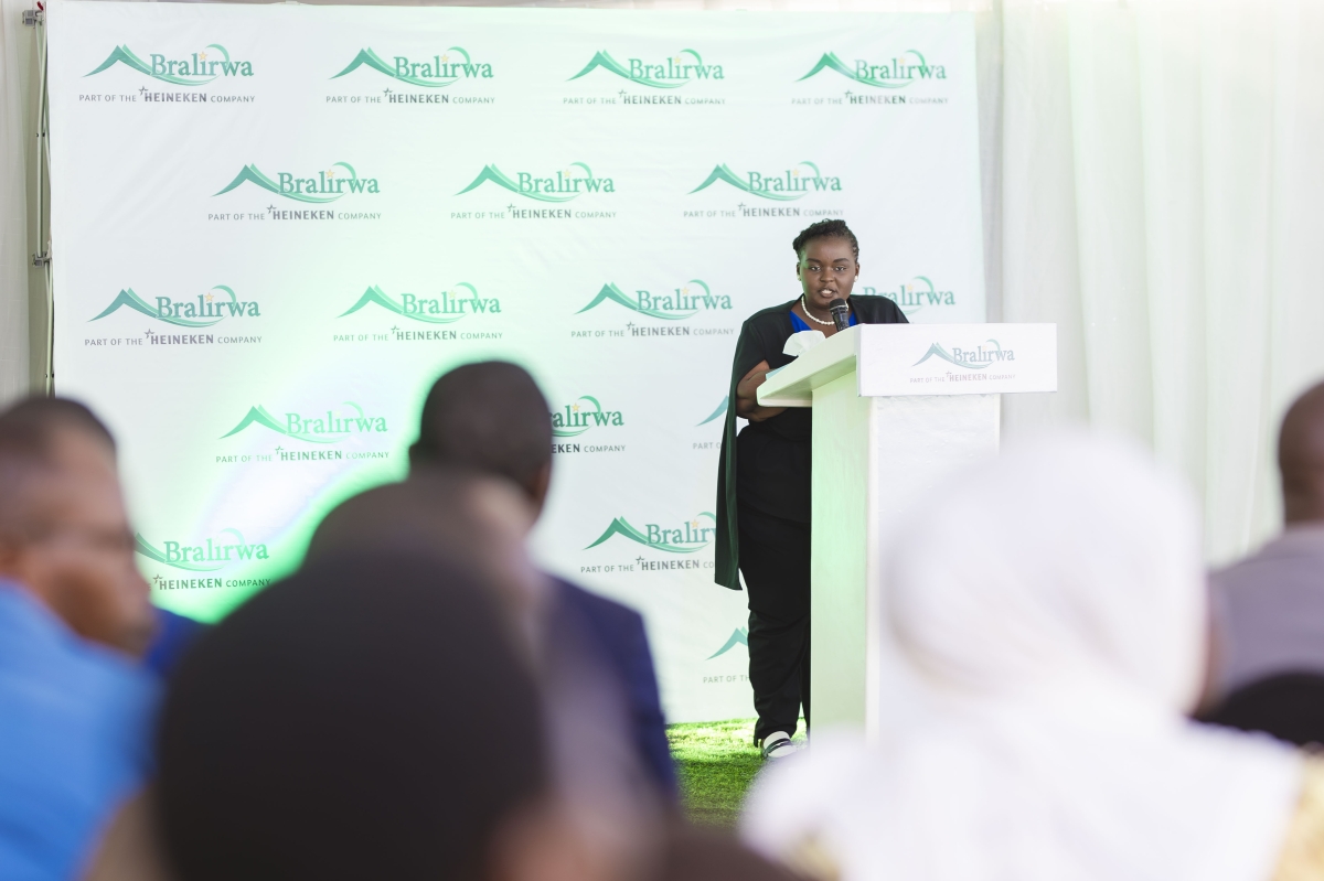 Water Access Rwanda CEO, Christelle Kwizera, delivers her remarks during the event_