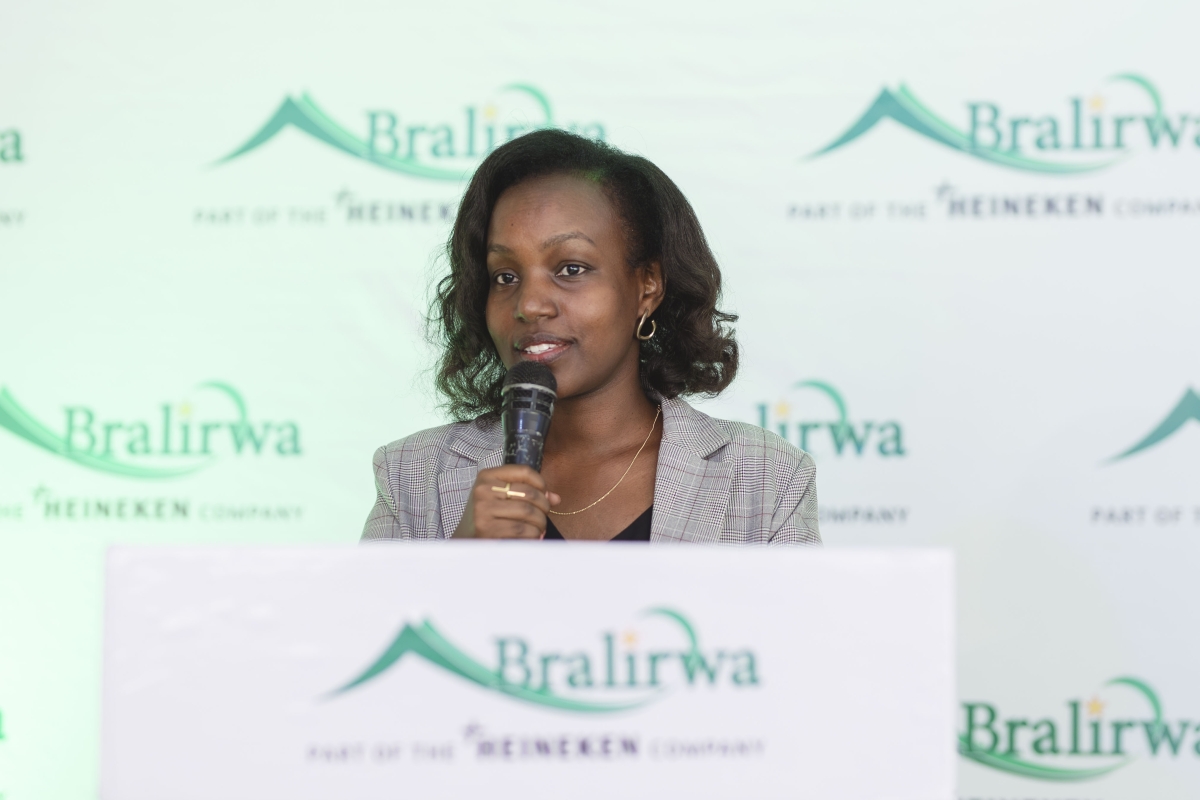 BRALIRWA Head of Corporate Affairs & Communication, Rosette Mutoni, speaks during the event_