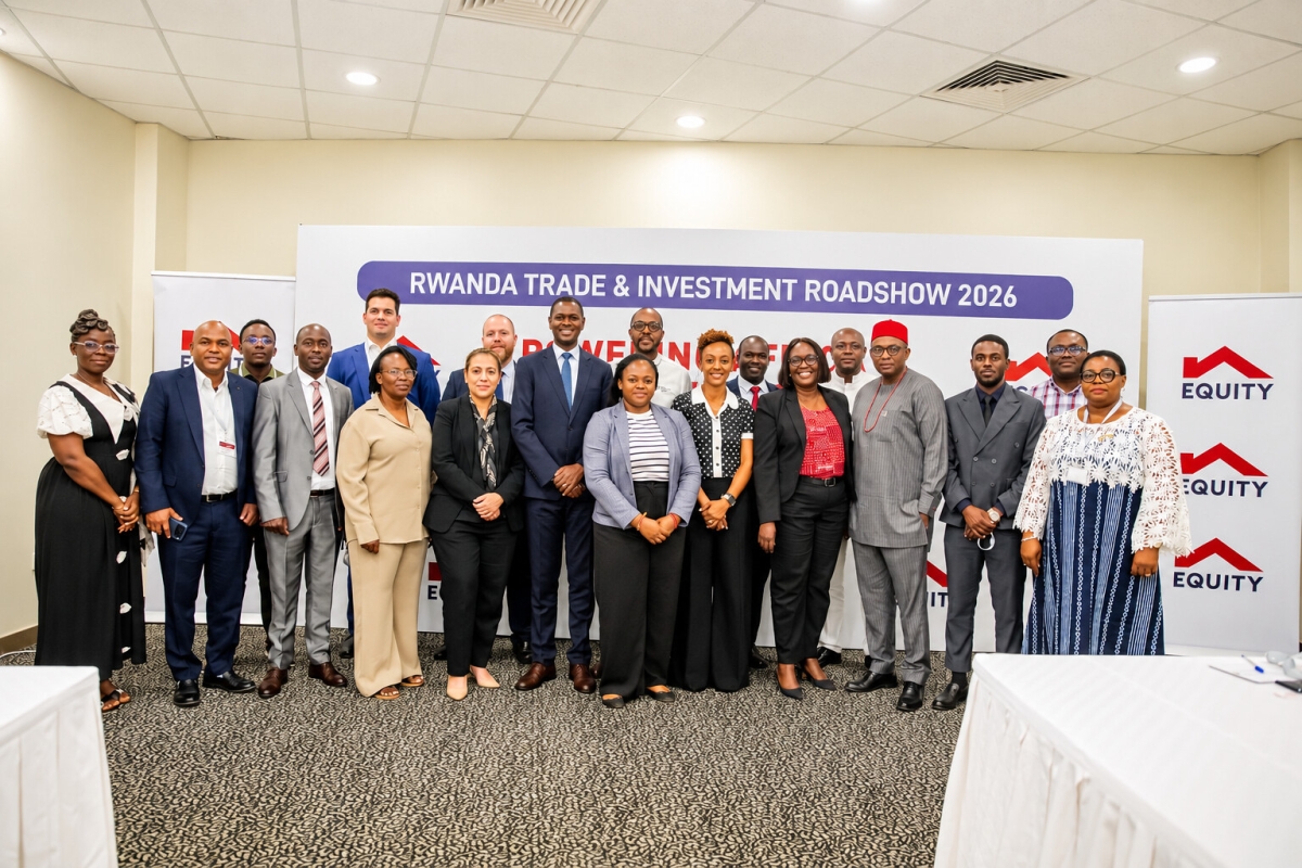 Equity Group officials and investors pose for a group photo during the Trade and Investment Roadshow in Kigali on Friday, September 18, PHOTO/KELLYA KEZA