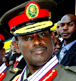 The incarcerated General Kaka wearing a war heroes medal he was awarded on July 4. (File photo)