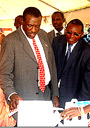 Health Minister, Dr. Jean Damascu00e9ne Ntawukuliryayo (right) looking at some of the Laboratory apparatus displayed at the conference yesterday (Photo/ G. Kalisa)