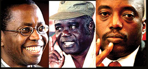 L-R: Ignace Murwanashyaka, Laurent Kabila and his son Joseph Kabila
