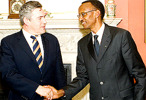 Brown and Kagame at Downing Street in London on Wednesday. (Photo/PPU)