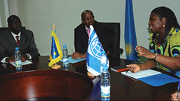 L-R   Anastas Murekezi , Infrastructure minister,  Finance minister  James Musoni and World Bank Country representative Victoria Kwakwa during the signing at the finance ministry. ( Photo/ G.Barya)