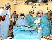 An open heart surgery in progress at King Faisal Hospital. Photo taken during first Open Heart Surgery in Rwanda in 2006.