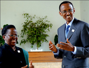 President Kagame and Ambassador Liberata Mulamula, the Executive Secretary of ICGLR at Village Urugwiro yesterday. (PPU Photo)