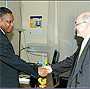 Speaker Alfred Mukezamfura receives Kemal in his office on Thursday. (Photo/G. Barya)