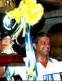 WINNERu2019S SMILE: Rajan Tiwari flanked by visiting ex-LPG  tour champion Betsy King (R) shows off his trophy after winning the 2007 MTN Golf tournament yesterday . (Photo/ J. Mbanda)
