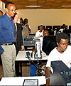 President Kagame during a visit to Gitarama Technical School in 2005. Government has been investing in human resources in line with its vision of building a knowledge-based economy.
