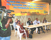 From left to right is Prisca the coordinator of the Mercy Ministry,Pastor Komat of CLA,Remera sector executive secretary,   Vice mayor Gasabo in charge of social affairs Bizimana Andrew.
