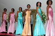 Some of the beauties lining up, in evening outfits during Miss Kigali beauty pageant hels on 3rd November at Jali Club.