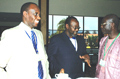 Higiro ( L) chatting with Mohamed Ould Brilil(C), an MP from Mauritania  and Senegalese mp Cheuf Diop at the meeting of ACP Parliamentary Assembly at serena Hotel yesterday. (Photo/G.Barya)