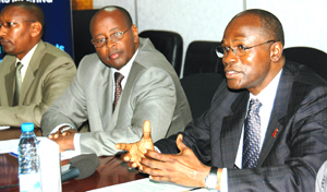 Soumare and Finance minister James Musoni at a recent function. They are expected to sign a new pact tomorrow. (Photo/ G. Barya)