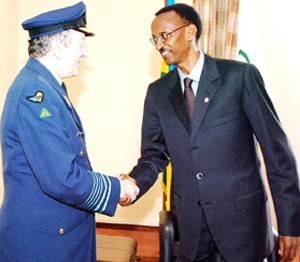 President Paul Kagame receives Belgian Chief of Defence Gen. August van Daele at Village Urugwiro yesterday.(Photo/PPU)