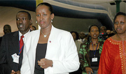 (L-R) Health Minister Jean Damascene Ntawurikuryayo, First Lady Jeannette Kagame and Kigali mayor, Dr. Aisa Kacyira Kirabo during the HIV/Aids conference early this year. (File Photo)