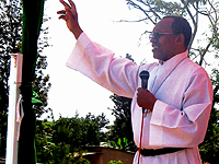 Archbishop Kolini addressing the crusade at Remera.  (Photo/G. Mugabe)