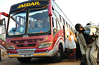 A Jaguar bus at Nyabugogo Bus/Taxi park. The latest accident is set to cause panic among the public, especially for those who intend to travel in cross-border buses for year-end festivities . (File photo)