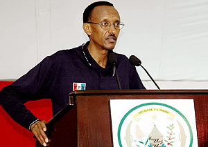 President Paul Kagame addressing RPF Congress yesterday at Jali club .( Photo / J. Mbanda)