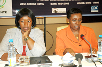 Kayonga (right) and Binagwaho during the launch or the report at Kigali Serena Hotel yesterday. (Photo / J. Mbanda)