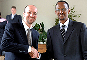 President Kagame and Minister Charles Michel after their meeting at Urugwiro Village yesterday. (PPU/Photo)