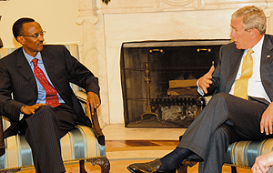 President Paul Kagame and President George Bush during the formeru2019s visit at the White House recently. (File Photo)
