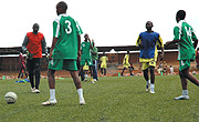 Amavubi Stars in training yesterday morning. (Photo/J.Mbanda)