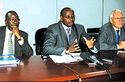 L-R UN Resident Coordinator Moustapha Soumare, Finance and Economic Planning minister James Musoni and Head of the EU Commission to Rwanda David MacRae. (File photo)