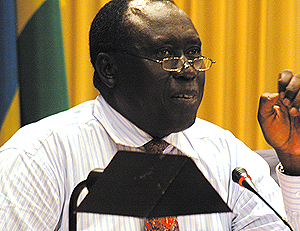 Justice Minister Tharcisse Karugarama before Parliament yesterday. (Photo/G. Barya)