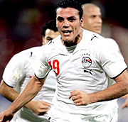 TORMENTOR IN CHIEF: Amr Zaky celebrates after scoring against Ivory Coast .