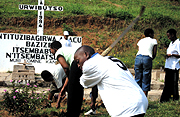 APADE students cleaning the Genocide memorial site on Sunday. (Photo/ S. Nkurunziza)
