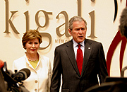 President Bush  and his wife at Kigali Memorial Centre. (PPU Photo)